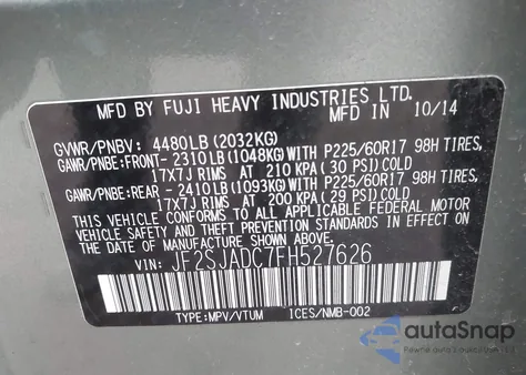 2015 Subaru Forester 2.5I Premium from USA, damaged, VIN JF2SJADC7FH527626